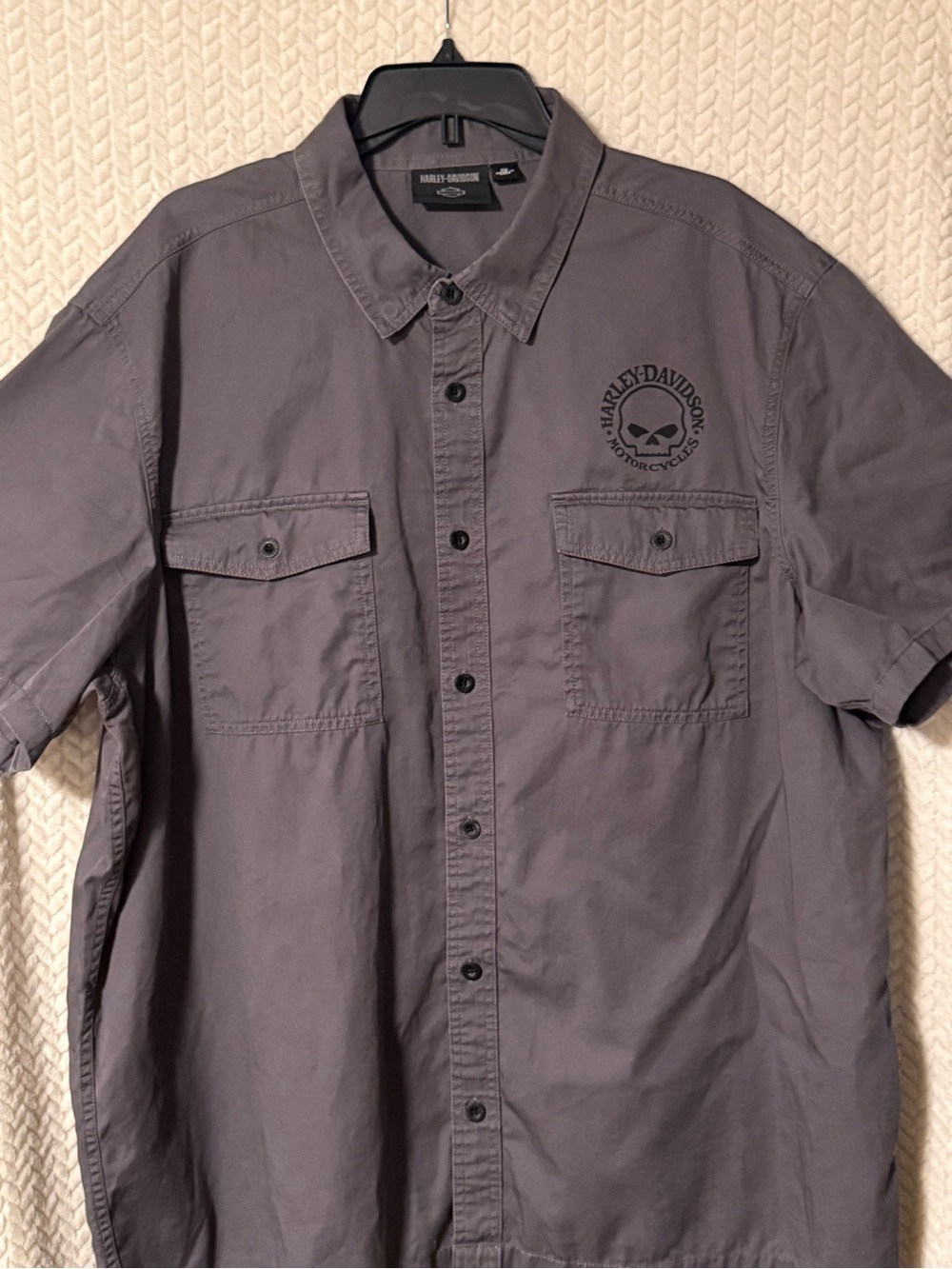 Harley-Davidson Black Button Detail on Gray Fabric